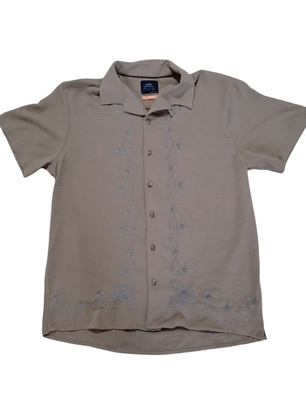 MBX Premium Goods Short Sleeve Button Shirt - Taupe with Embroidery Mens Large